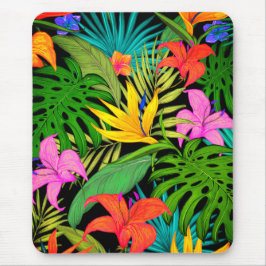Tropisk blomma och handflatan löv Hawaii färgad Musmatta