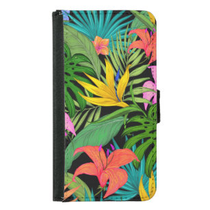 Tropisk blomma och handflatan löv Hawaii färgad Plånboksfodral För Samsung Galaxy S5