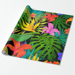 Tropisk blomma och handflatan löv Hawaii färgad Presentpapper