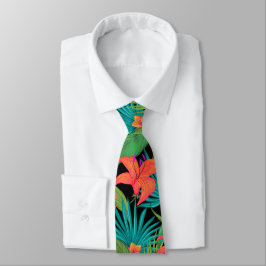Tropisk blomma och handflatan löv Hawaii färgad Slips