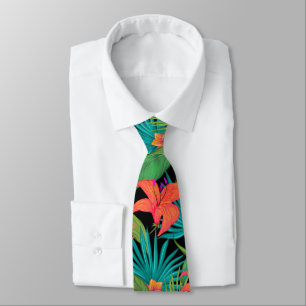 Tropisk blomma och handflatan löv Hawaii färgad Slips