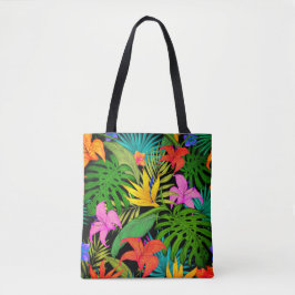 Tropisk blomma och handflatan löv Hawaii färgad Tygkasse
