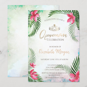 Tropisk Blomma Palm Cocktail Sommar Quinceañera Inbjudningar