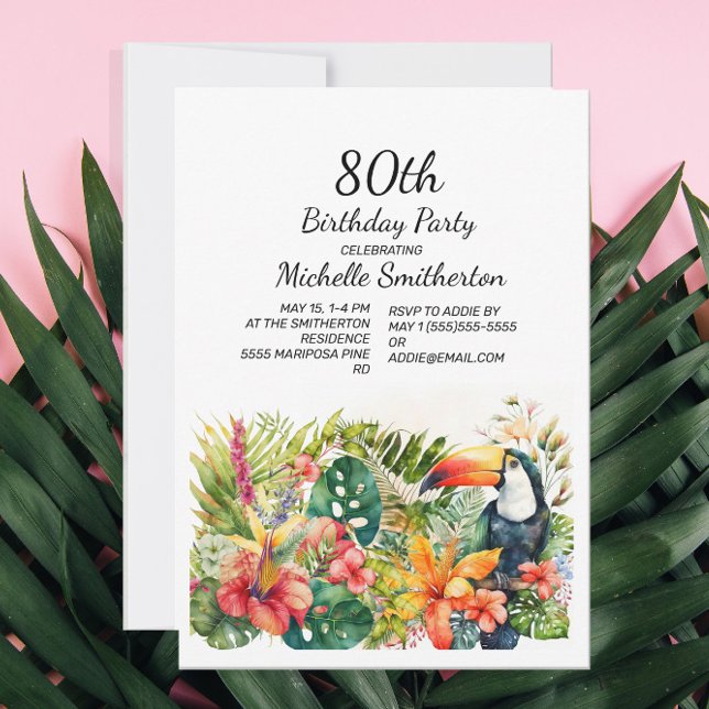 Tropisk blommande Tukan 80-årsdag  Inbjudningar (Skapare uppladdad)