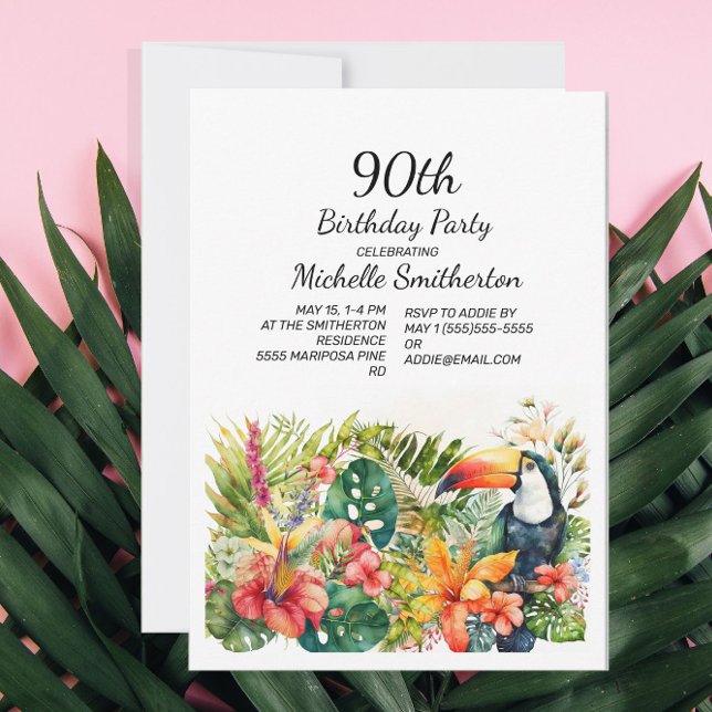 Tropisk blommande Tukan 90-årsdag  Inbjudningar (Skapare uppladdad)