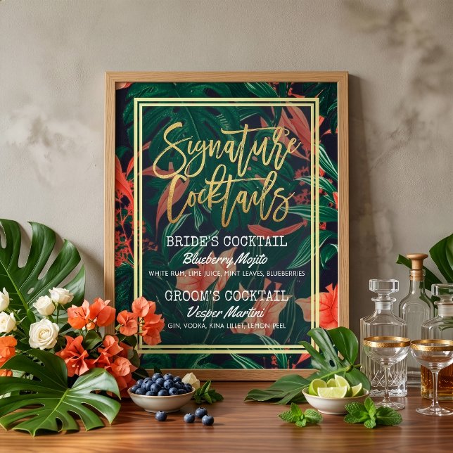 Tropisk Blommig Bröllops Signaturdryckmeny Poster (Skapare uppladdad)
