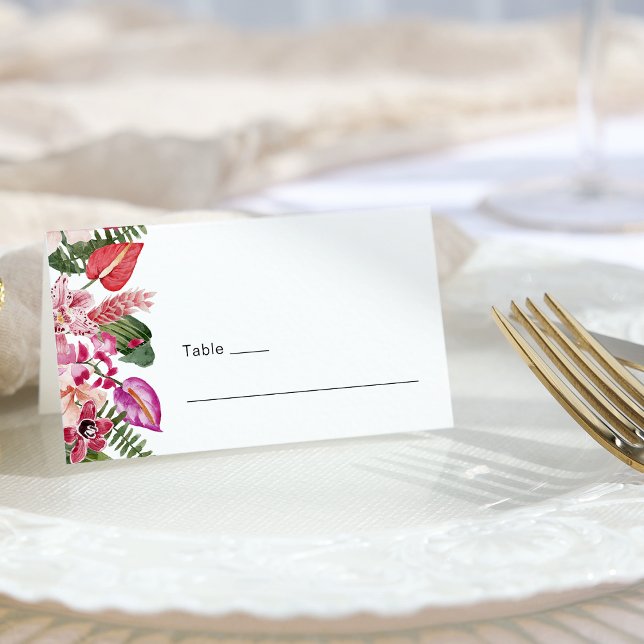Tropisk Blommig Placeringskort (Elegant Tropical Floral Place Card by Painted Paperie
)