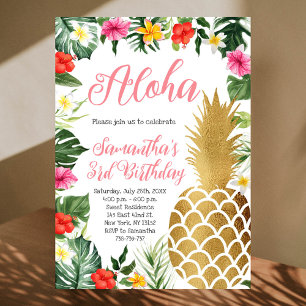 Tropisk Blommigt Aloha Birthday Luau Hawaiian Part Inbjudningar