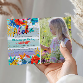 Tropisk Blommigt Aloha Luau Photo Födelsedagsfest Inbjudningar