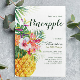 Tropisk Blommigt Ananas födelsedag Inbjudningar