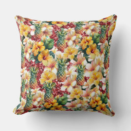 Tropisk Blommigt Ananas Red Glitter Kärlek Heart Kudde