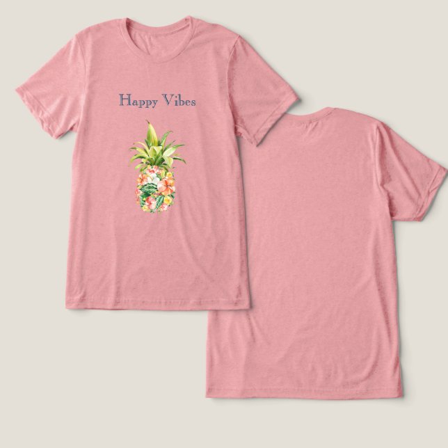 Tropisk Blommigt Ananas T Shirt (Design fram och bak)