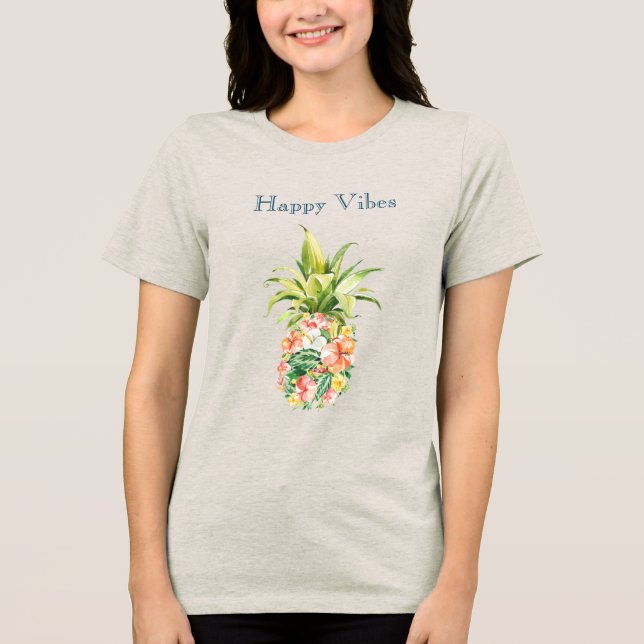 Tropisk Blommigt Ananas T Shirt (Framsida)