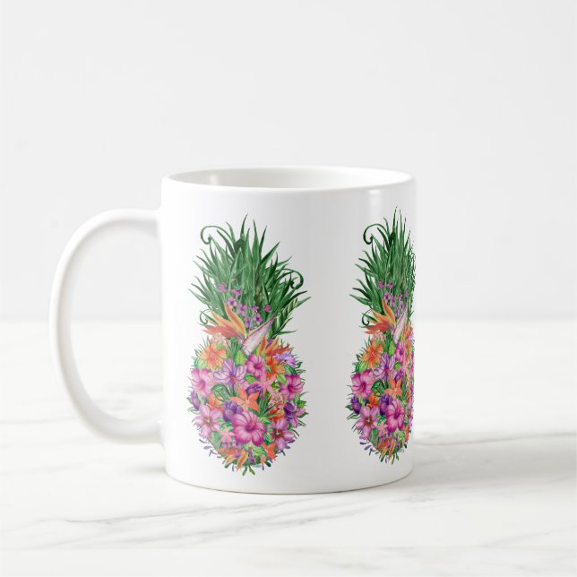 Tropisk Blommigt Ananas vattenfärg Kaffemugg (Vänster)