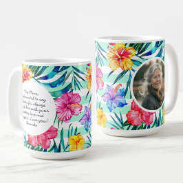Tropisk Blommigt | Aqua Rand | Mors dag Photo Kaffemugg