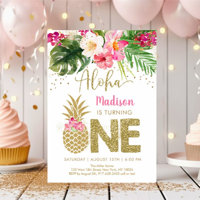 Tropisk Blommigt av ananas första födelsedag Inbjudningar (Skapare uppladdad)