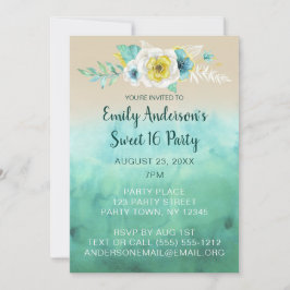 Tropisk Blommigt Beach Theme Sweet 16 Birthday Inbjudningar