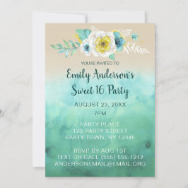 Tropisk Blommigt Beach Theme Sweet 16 Birthday Inbjudningar