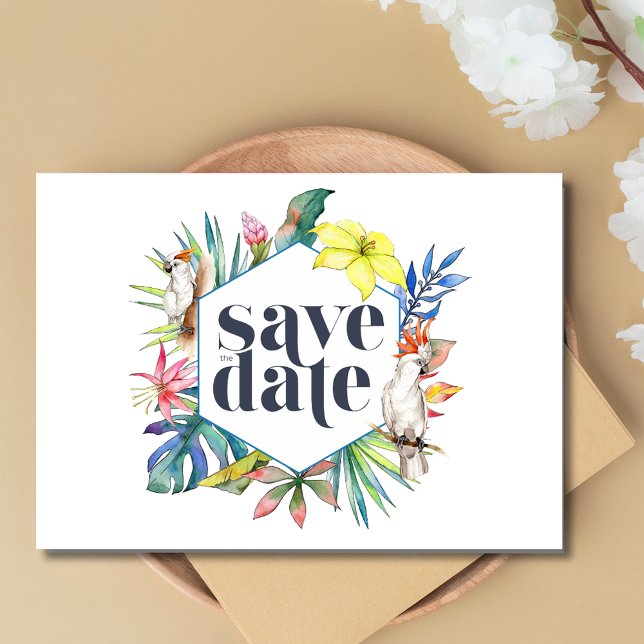 Tropisk Blommigt Beach Wedding Spara Datumet (Tropical Floral Beach Wedding Save The Date)