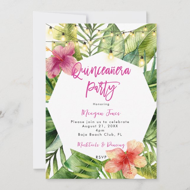 tropisk blommigt boho quinceanera party inbjudningar (Framsida)
