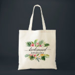 Tropisk Blommigt Bröllop Calligraphy Bridesmaid Tygkasse<br><div class="desc">Tropisk Blommigt i vattenfärg Greenery Bröllop Calligraphy Bridesmaid Tote Bag</div>