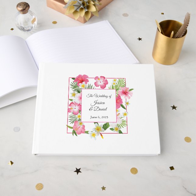 Tropisk Blommigt Bröllop Guest Bok (Framsida Öppen)