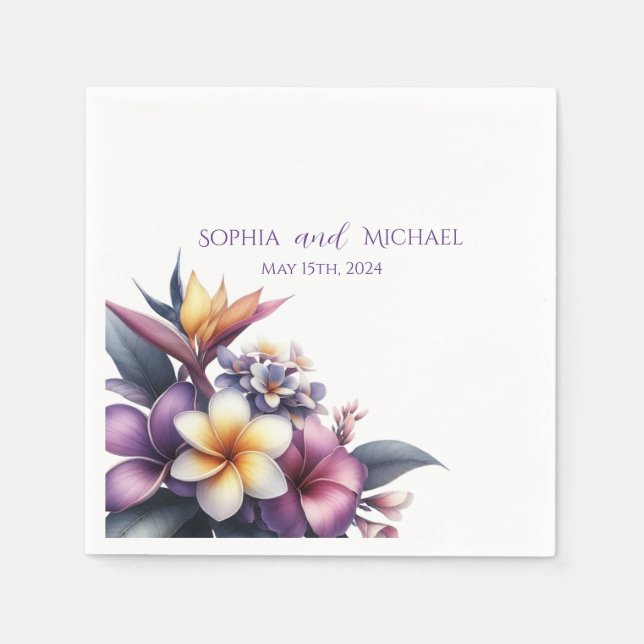 Tropisk Blommigt-Bröllop-Napkins Pappersservett (Framsidan)