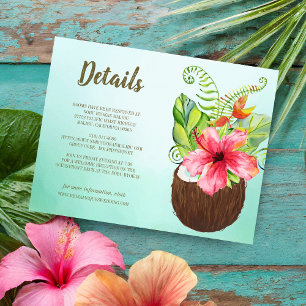 Tropisk Blommigt Coconut Guest Information Bröllop Tilläggskort