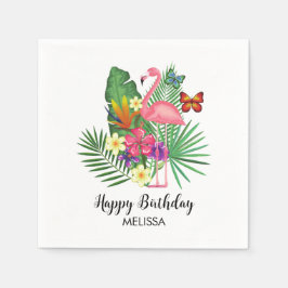 Tropisk Blommigt Flamingo Butterflies Birthday Pappersservett