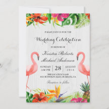 Tropisk Blommigt Flamingo Couple Wedding bjudande