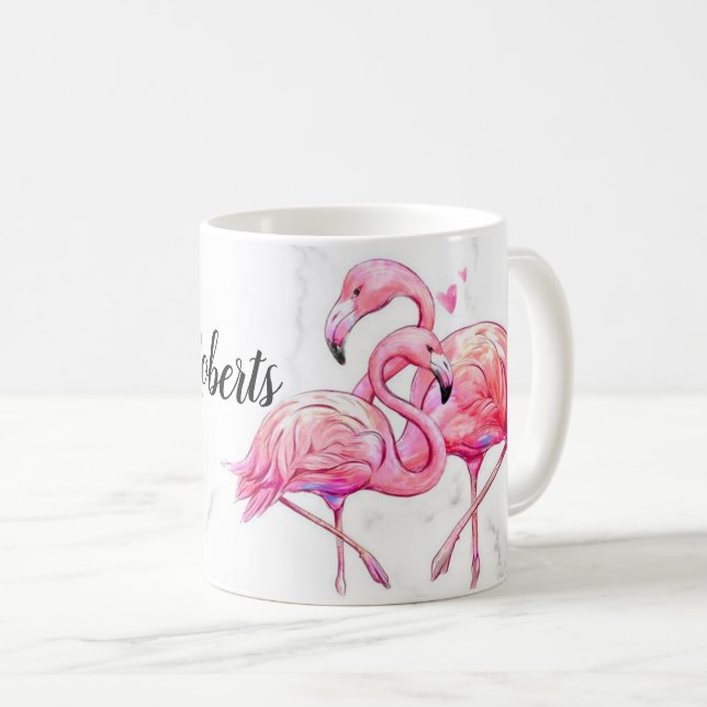Tropisk Blommigt Flamingo Geometric  Kaffemugg (Framsida höger)