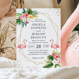 Tropisk Blommigt Flamingo Summer Luau Bröllop Inbjudningar