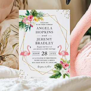 Tropisk Blommigt Flamingo Summer Luau Bröllop Inbjudningar