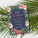 Tropisk Blommigt flottan med Rosa Hibiscus Bröllop Inbjudningar<br><div class="desc">Tropisk blommigt med rosa hibiscus och grönt handflatan och en marin bakgrund.</div>