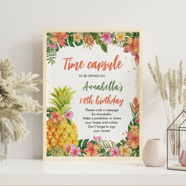 Tropisk Blommigt Födelsedag Tid Kapseltecken Poster (Skapare uppladdad)