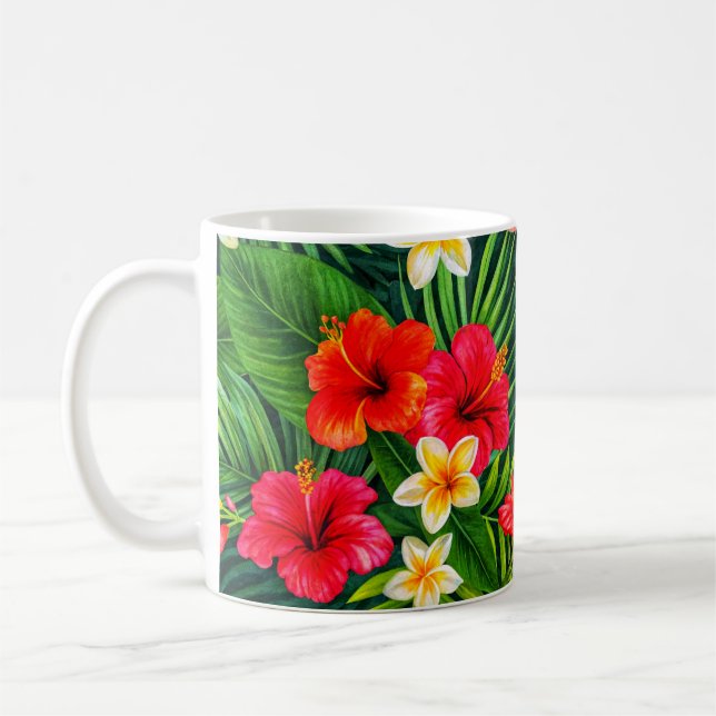 Tropisk Blommigt Gift - Färgfull Hibiscus Kaffemugg (Vänster)