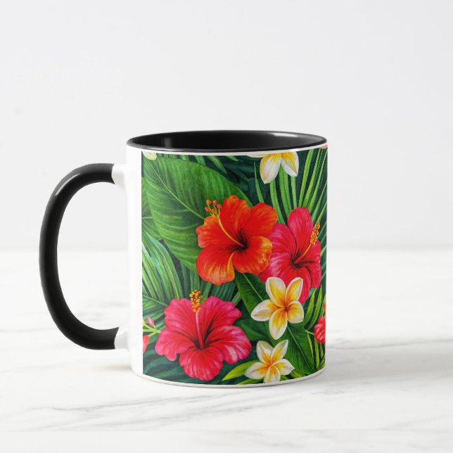 Tropisk Blommigt Gift - Färgfull Hibiscus Mugg (Vänster)