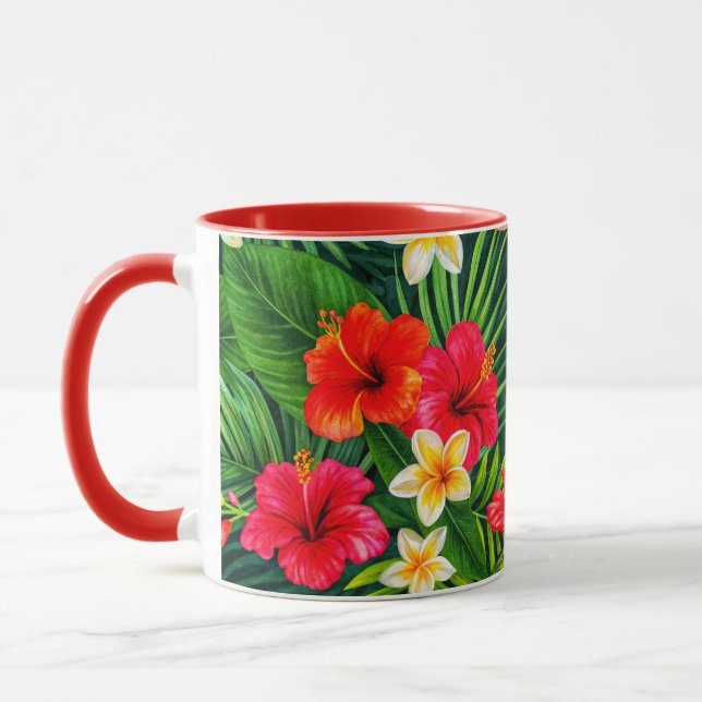 Tropisk Blommigt Gift - Färgfull Hibiscus Mugg (Vänster)