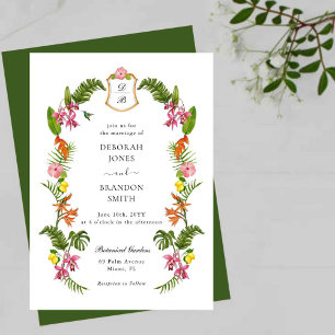 Tropisk Blommigt & Greenery Monogrammed Inbjudningar