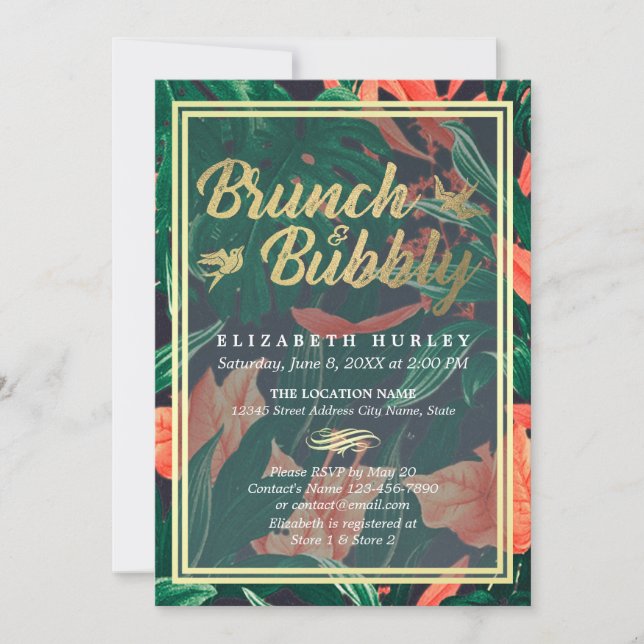 Tropisk Blommigt Guld Ram Hawaiiisk Möhippa Inbjudningar (Framsida)