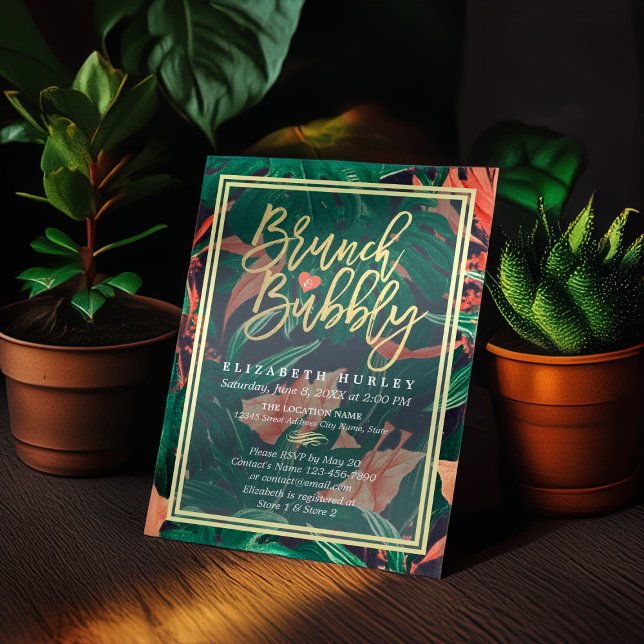 Tropisk Blommigt Guld Ram Hawaiiisk Möhippa Inbjudningar (Skapare uppladdad)