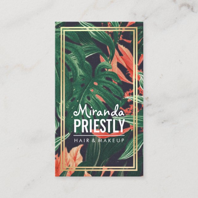Tropisk Blommigt Guld Ram Makeup Beauty Salon Tidsbeställning Kort (Framsida)