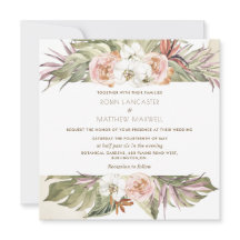 Tropisk Blommigt Handflatan Löv, Cream Square Bröl