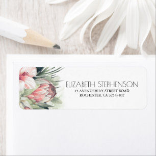 Tropisk Blommigt Handflatan Lövs Bouquet Watercolo Returadress Etikett