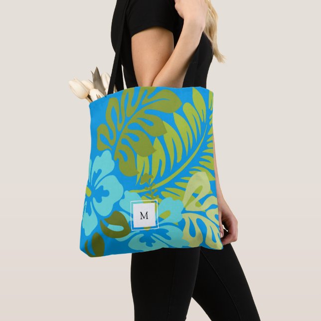 Tropisk blommigt, hawaiian Hibiscus monogram Tygkasse (Närbild)