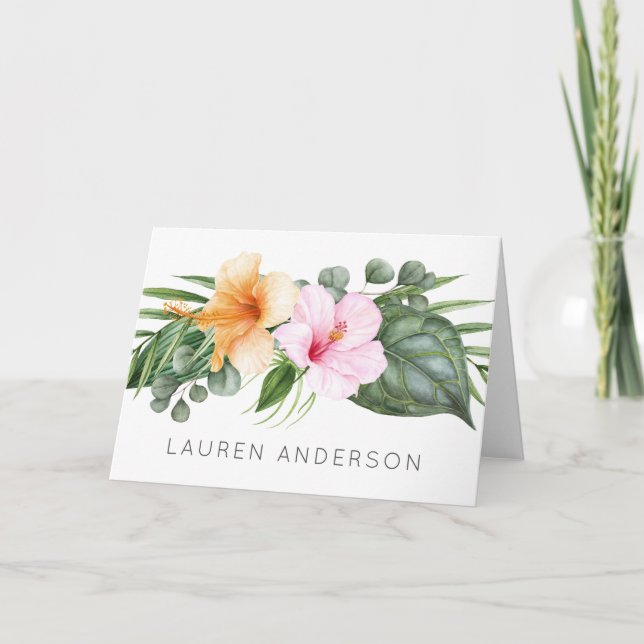 Tropisk Blommigt Hibiscus Arrangemang med Namn Kort (Framsida)