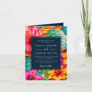 Tropisk Blommigt Hibiscus Destination Beach Weddin Inbjudan