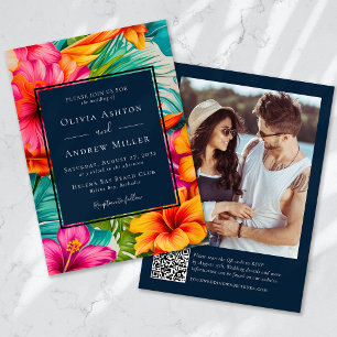 Tropisk Blommigt Hibiscus Destination Beach Weddin Inbjudningar