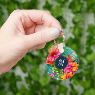 Tropisk Blommigt Hibiscus Monogram Nyckelring