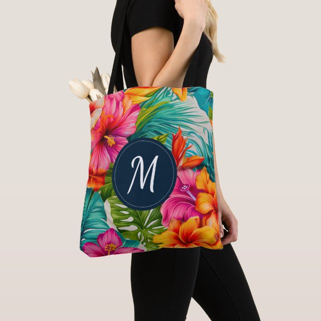 Tropisk Blommigt Hibiscus Monogram Tygkasse (Närbild)